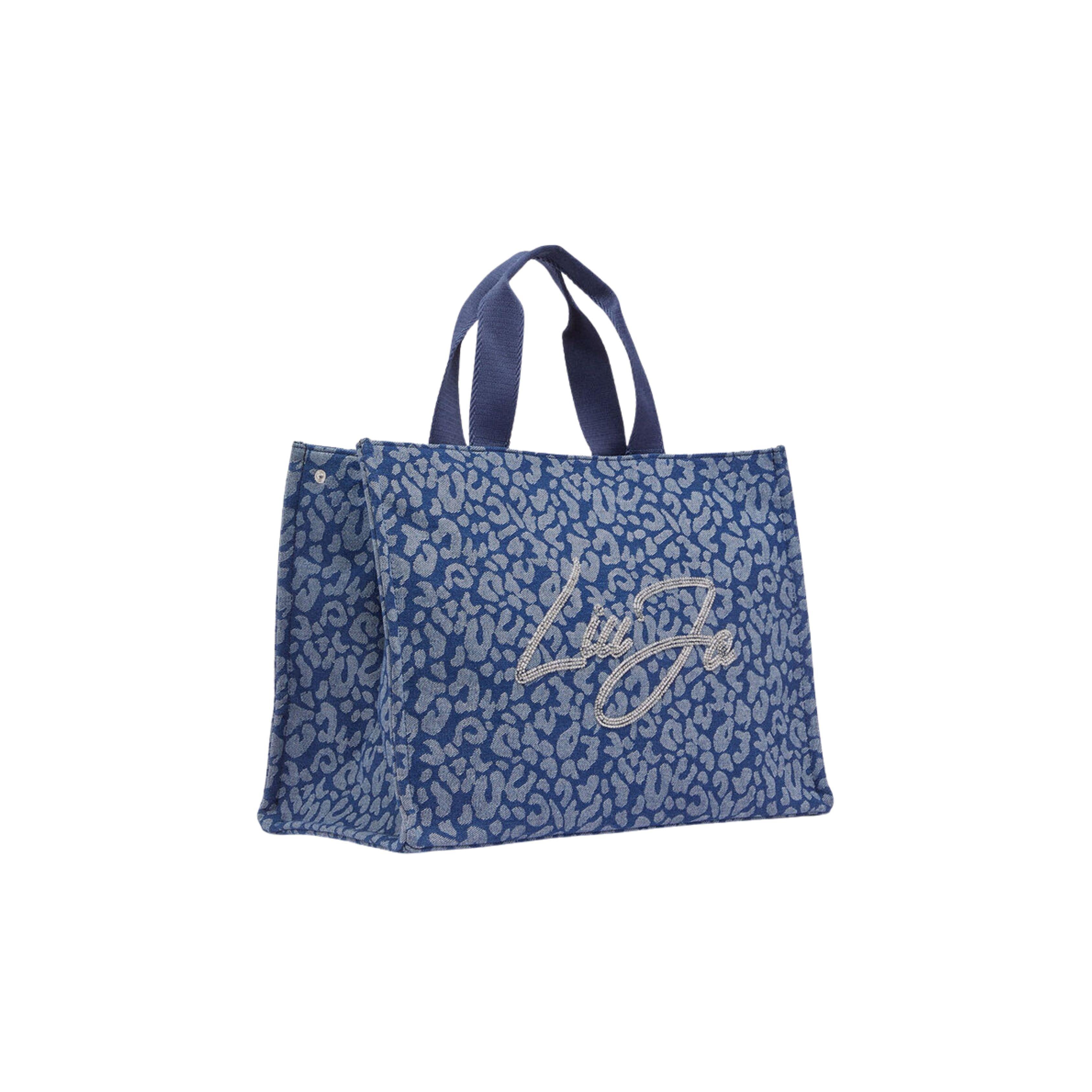 SHOPPING DENIM ANIMALIER LOGO STRASS<BR/> 