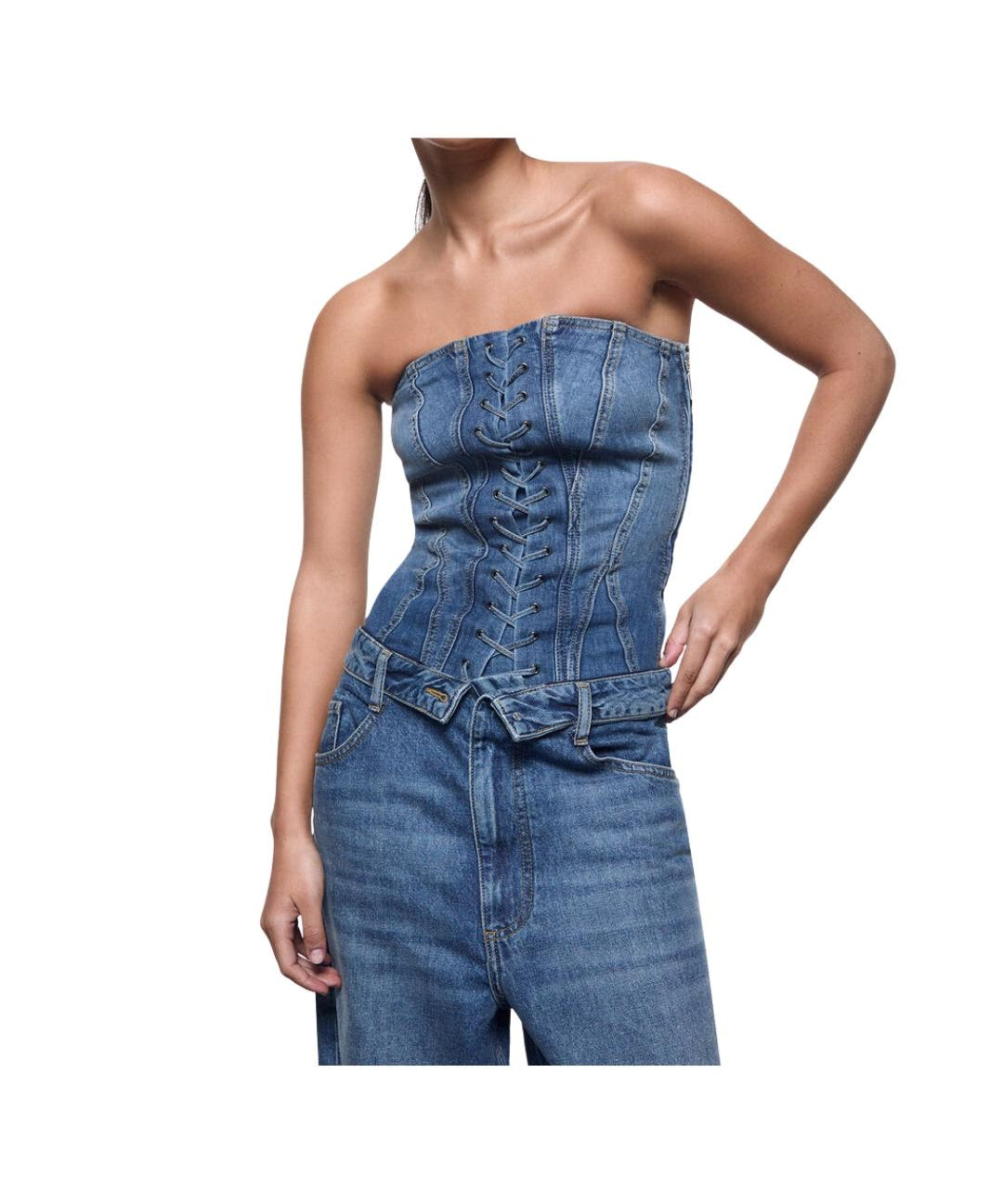 BUSTIER DENIM INTRECCIO CON ZIP LATERALE 