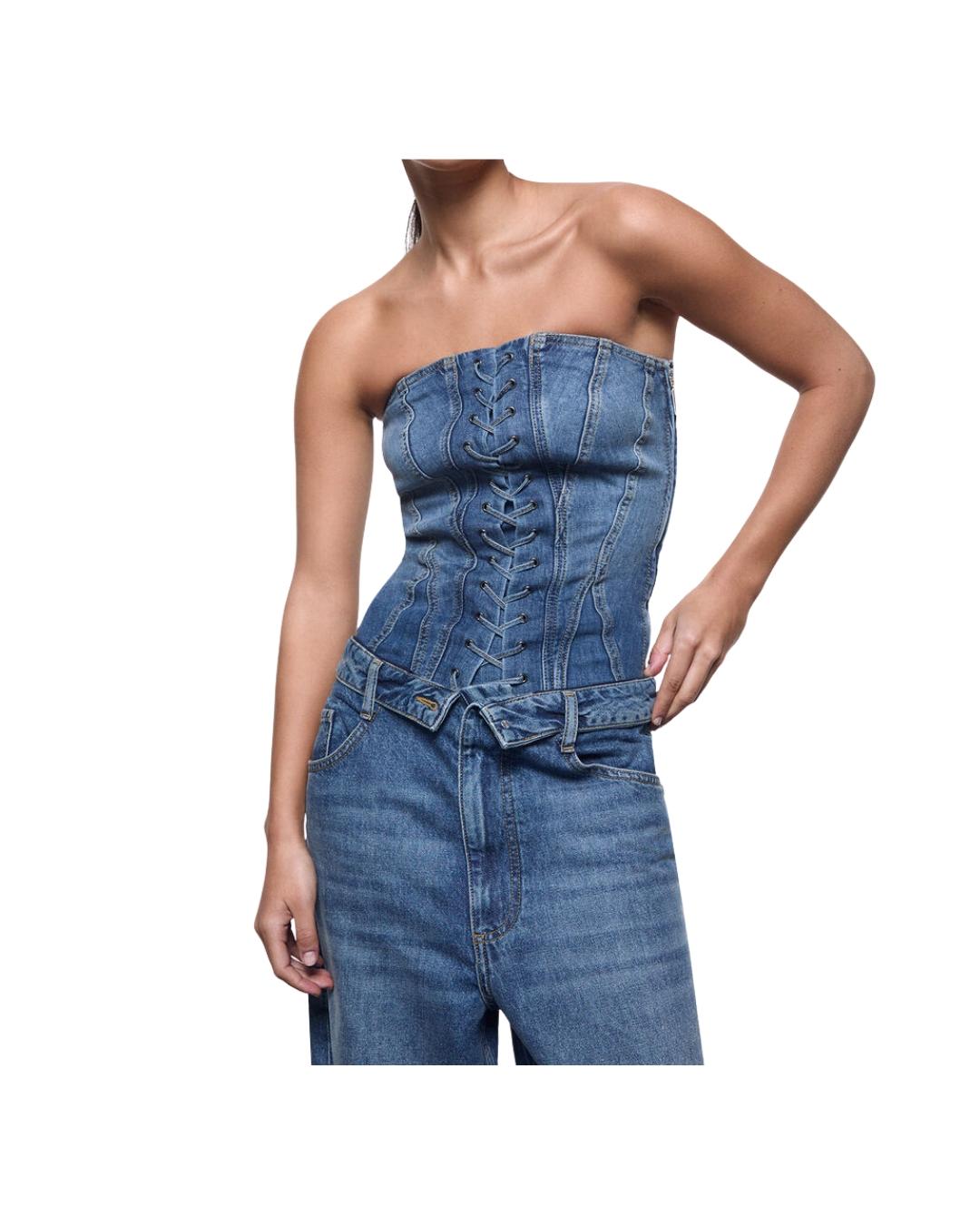 BUSTIER DENIM INTRECCIO CON ZIP LATERALE 