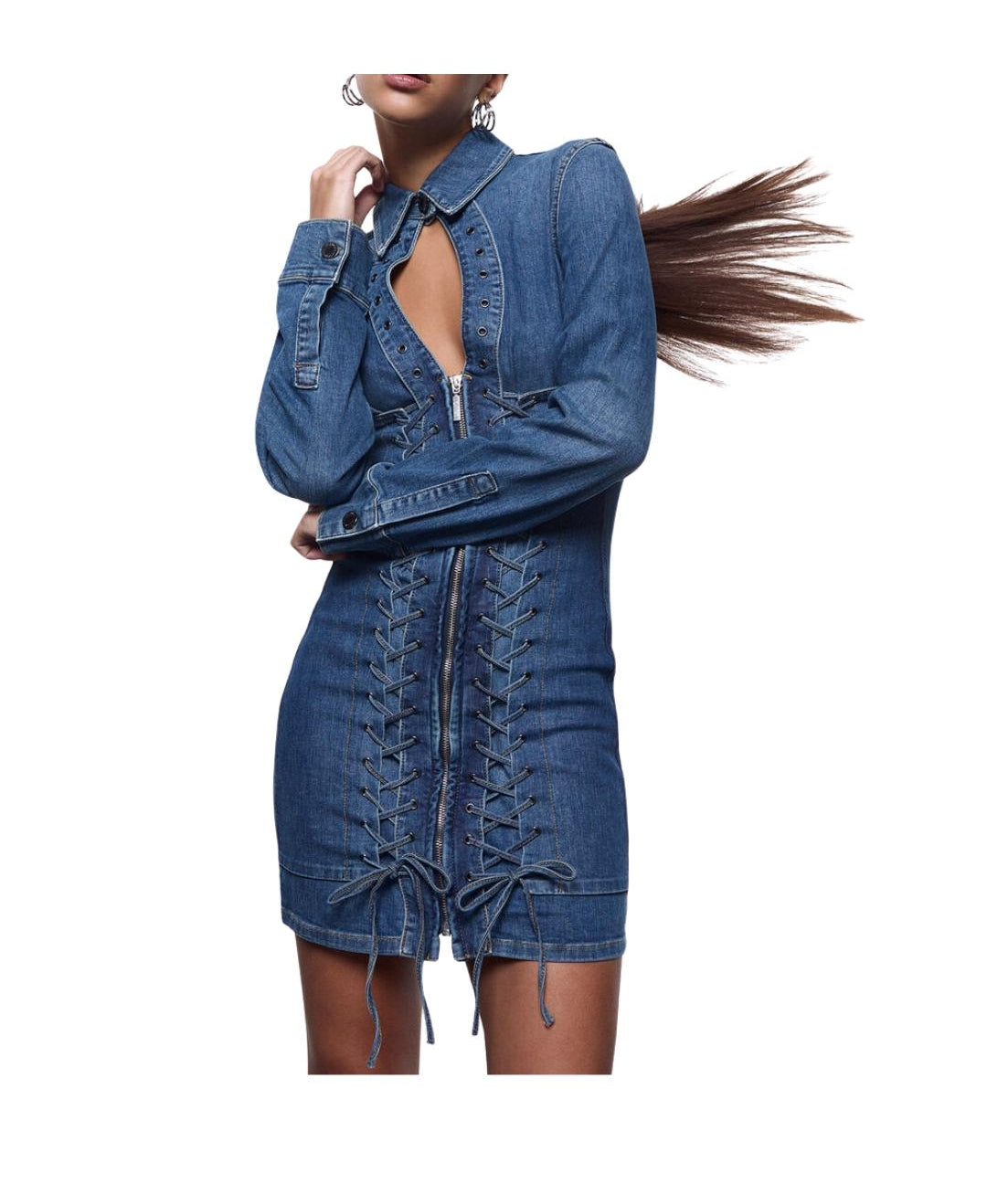 DENIM INTRECCIO SCOLLO GOCCIA ZIP DAVANTI 